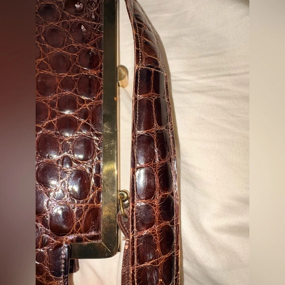 Vintage Vassar Genuine Alligator Satchel Handbag Brown - Picture 13 of 16